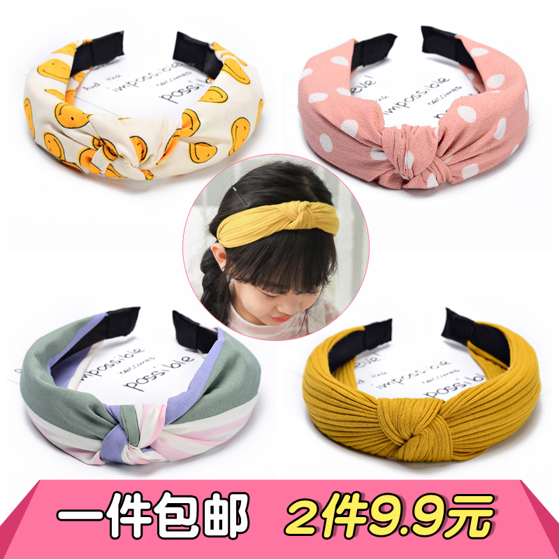 韓國簡約兒童寬邊發箍洗臉壓發頭箍網紅甜美頭飾淑女打結布藝發卡