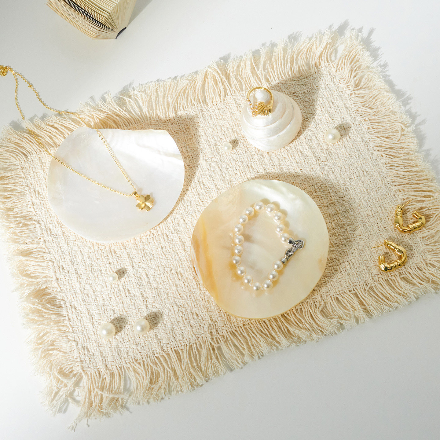 ins轻奢天然抛光贝壳拍照道具装饰摆件珍珠首饰收纳拍摄场景布置