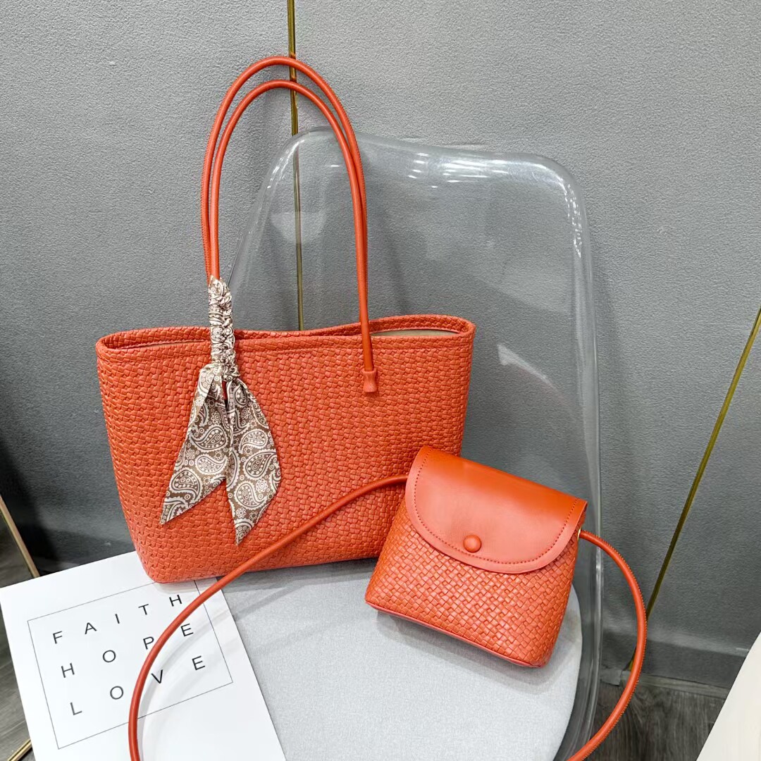 编织包子母包单肩包2025年新款欧美时尚大容量百搭通勤印花包斜挎