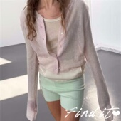 品质单时尚 女装 少女风雾感淡粉色加长袖 Find春秋新款 针织开衫 女