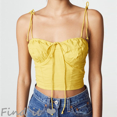 系带短款抽绳吊带背心纯色