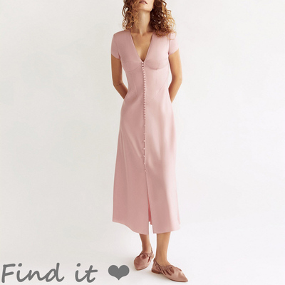 欧美女装中长裙欧美缎面垂顺粉色