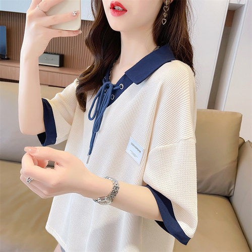 短袖t恤女慵懒风薄款polo领