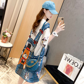 网红ins超火短袖 假两件百搭可爱上衣服潮 宽松中长款 t恤女夏装 韩版