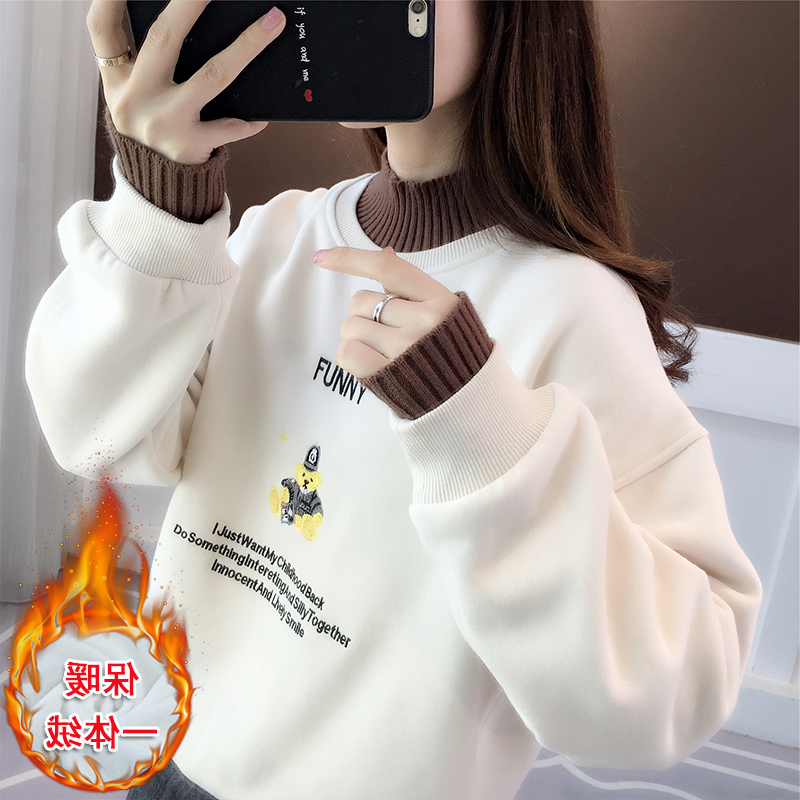 半高领加绒加厚宽松棉韩版卫衣女