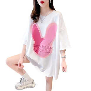 短袖t恤女2023新款夏季韩版宽松大码女装中长款百搭下衣失踪上衣