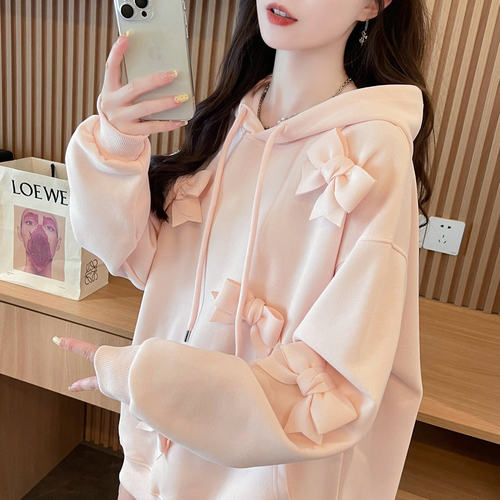 薄款宽松慵懒风蝴蝶结卫衣女