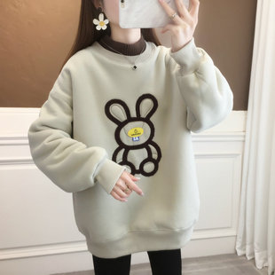 半高领卫衣女2024新款秋冬韩版宽松加绒加厚初中生假两件上衣外套