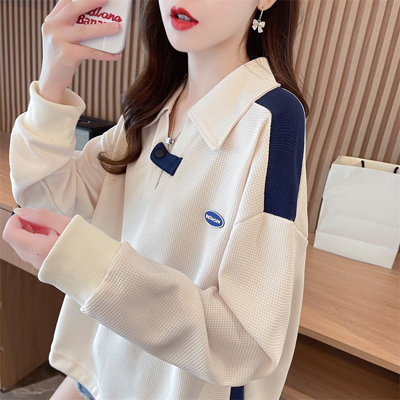 薄款宽松慵懒风polo领卫衣女