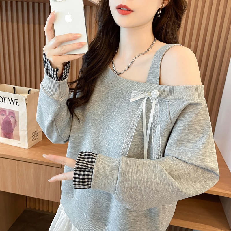 露肩性感卫衣女春秋薄款
