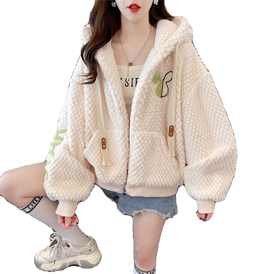 小个子刺绣羊羔毛外套女秋冬