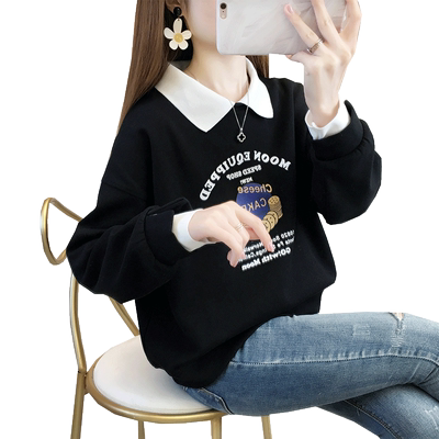 娃娃领polo衫假两件宽松卫衣女