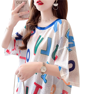 设计感小众短袖t恤女夏韩版宽松中长款ins冰丝薄款防晒衣上衣服潮