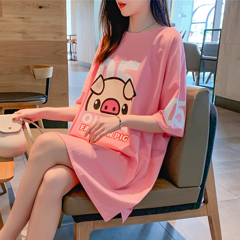 纯棉网红ins短袖t恤女夏装韩版宽松大码中长款百搭休闲可爱上衣潮