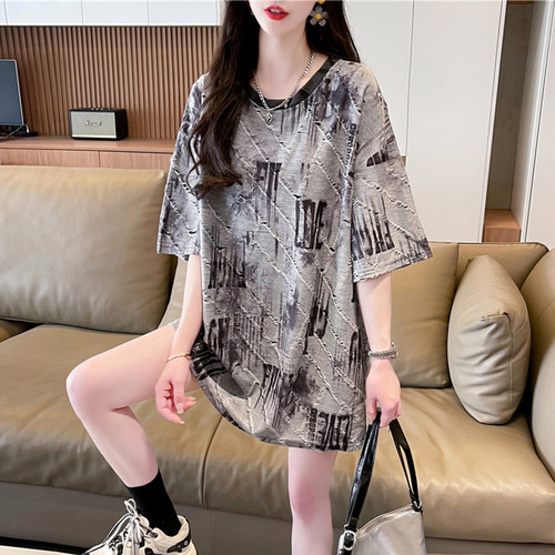 短袖t恤女慵懒风薄款中长款