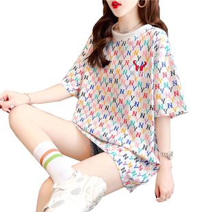 网红ins超火短袖t恤女夏韩版宽松欧货大版中长款下衣失踪上衣服潮