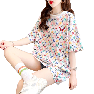 网红ins超火短袖t恤女夏韩版宽松欧货大版中长款下衣失踪上衣服潮