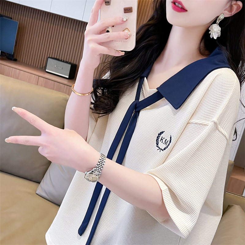 短袖t恤女慵懒风薄款假两件