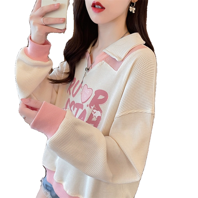 加绒加厚宽松小个子撞色卫衣女