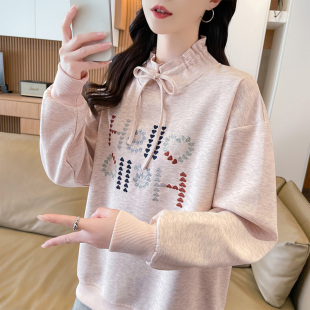 半高领蝴蝶结卫衣女春秋季韩版宽松薄款设计感小众初中生上衣外套