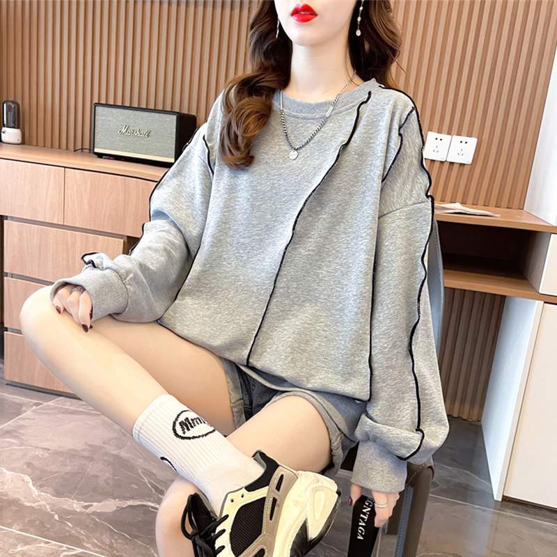 薄款宽松慵懒风拼接卫衣女