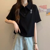 短袖 女装 t恤女夏季 宽松大码 显瘦胖mm百搭学生上衣 韩版 翻领polo衫