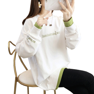 早春卫衣女春秋韩版宽松bf慵懒风ins中长款薄款假两件上衣外套潮