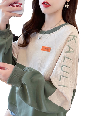 加绒加厚宽松小个子拼色卫衣女
