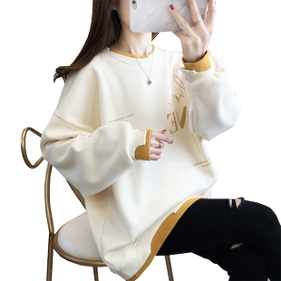 加绒加厚卫衣女秋冬季韩版宽松bf慵懒风chic假两件上衣ins外套潮