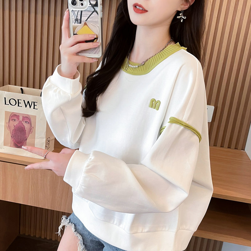 薄款宽松小个子刺绣卫衣女