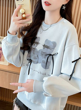 薄款宽松撞色蝴蝶结卫衣女