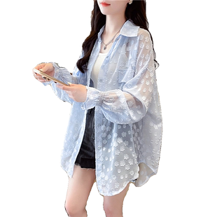 轻薄雪纺衬衫防晒衣女夏季韩版宽松大码中长款冰丝薄款开衫外套潮