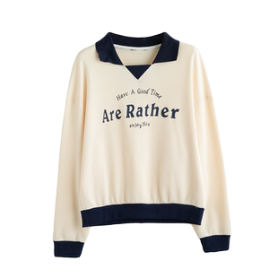 早秋娃娃领卫衣女春秋季韩版宽松薄款polo领华夫格假两件上衣外套