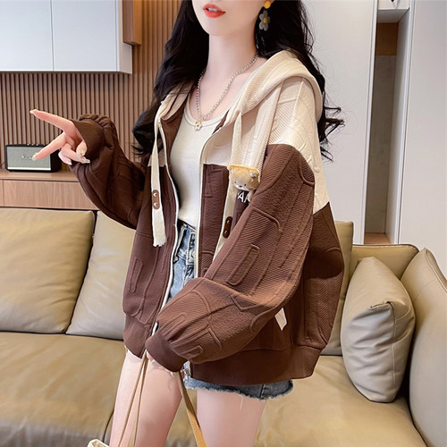 提花撞色棒球服外套女