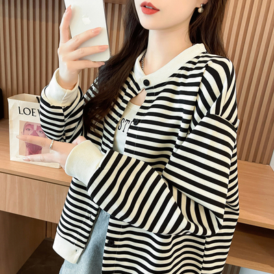条纹卫衣女春秋薄款宽松