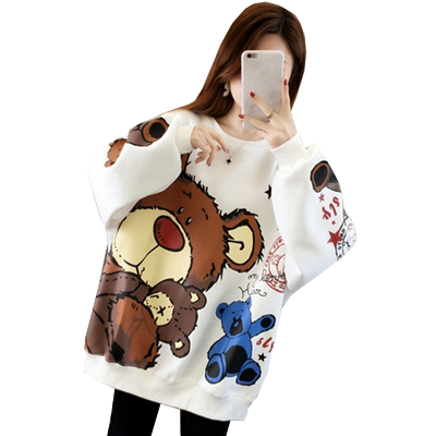 薄款宽松慵懒风小熊印花卫衣女