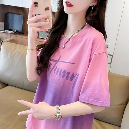 短袖t恤女小个子薄款渐变色