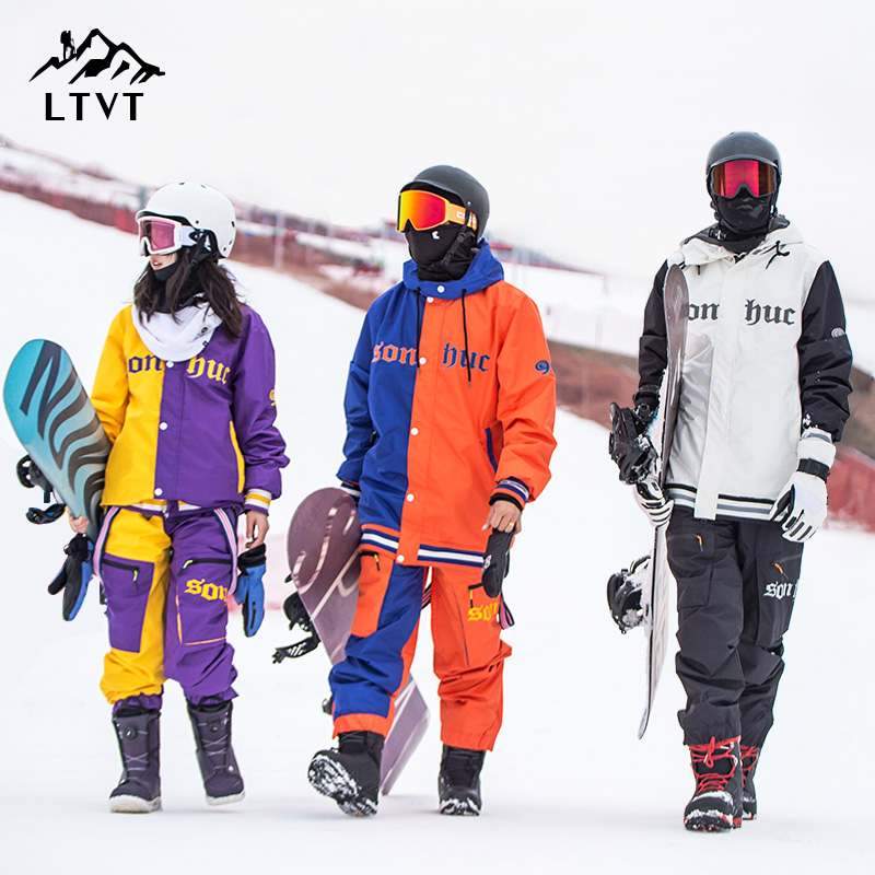 2024新款滑雪服套装男女单板双板防风防水冬季夹棉加厚背带裤