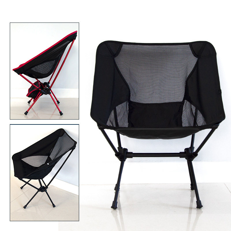 ltvt户外铝合金超轻折叠椅手提凳便携钓鱼椅子靠背月亮椅露营黑色