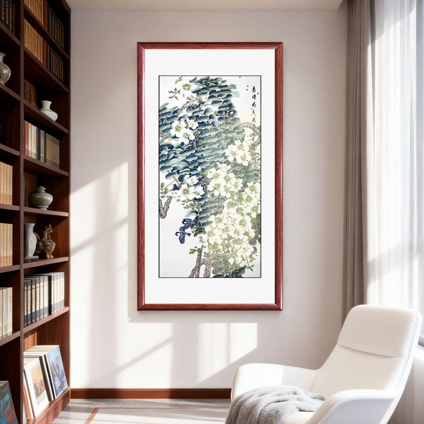 中式鸟语花香老板办公室茶室旺运招财国画花鸟书房背景墙挂画定制