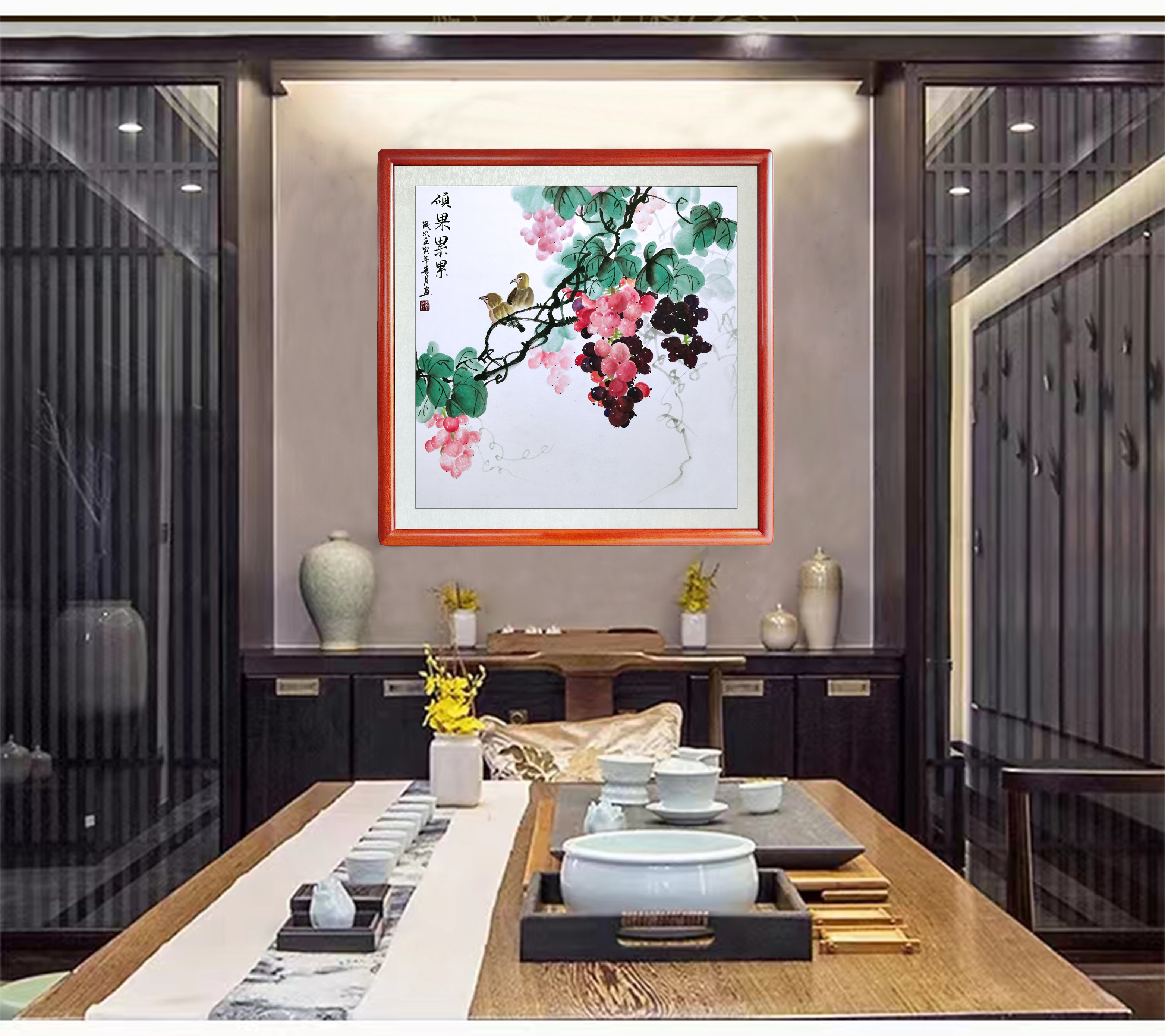 纯手绘葡萄硕果累累挂画