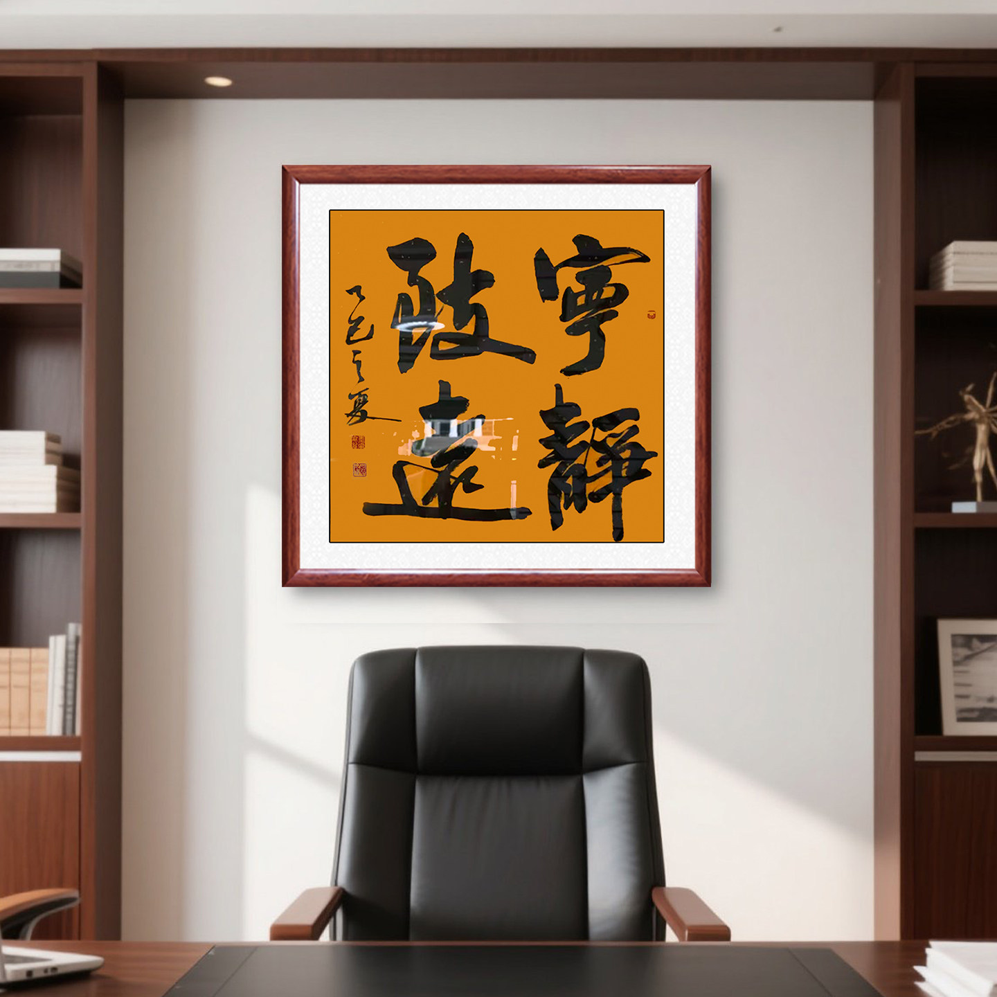 宁静致远手写书法字画新中式客厅装饰画办公室茶室挂画定制带框画