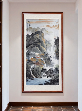 新中式山水画富水长流玄关装饰画