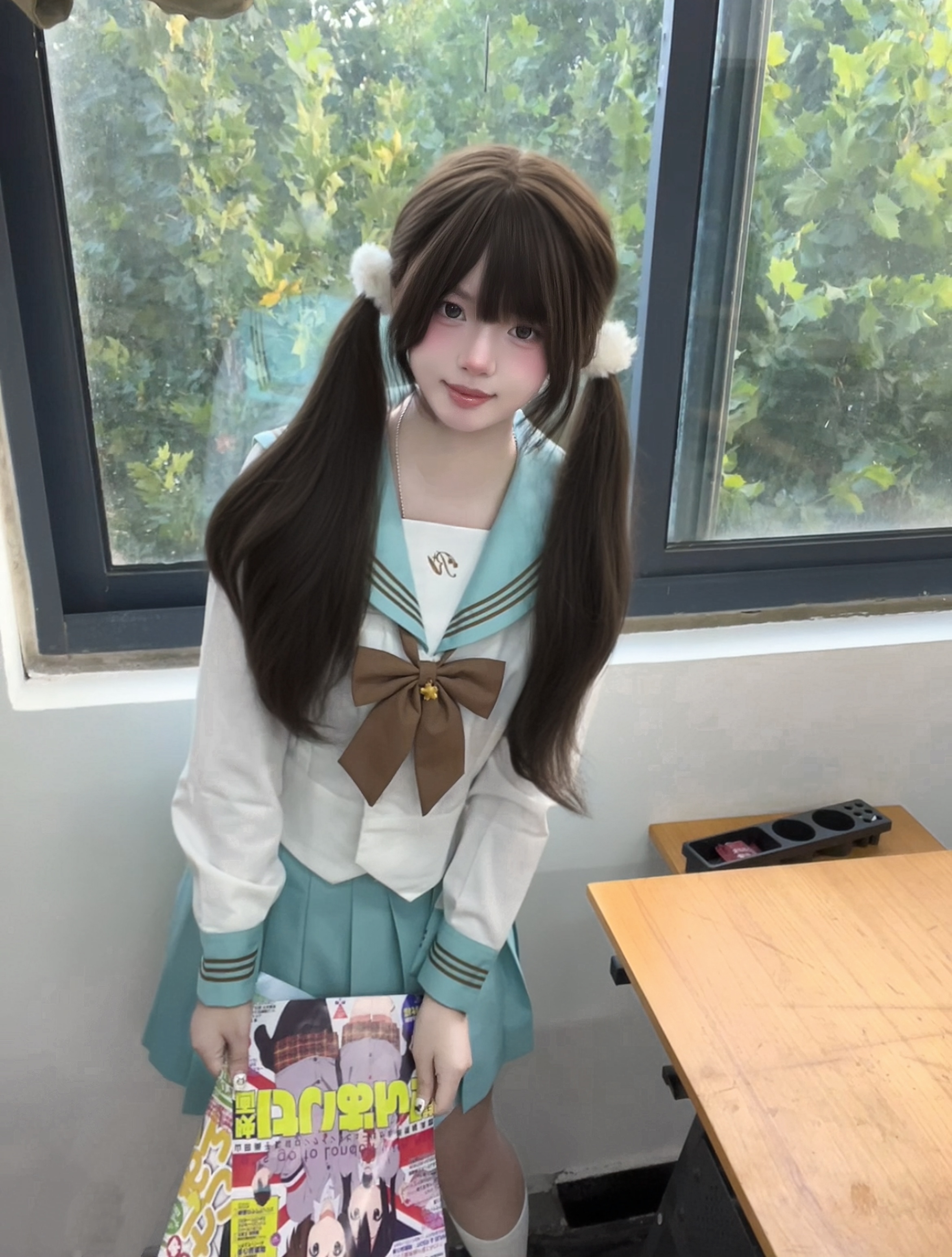 原创设计薄荷绿收腰短袖水手服正版校供感公主线jk制服夏服套装