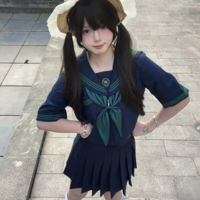 原创墨绿色基础款校供短袖水手服