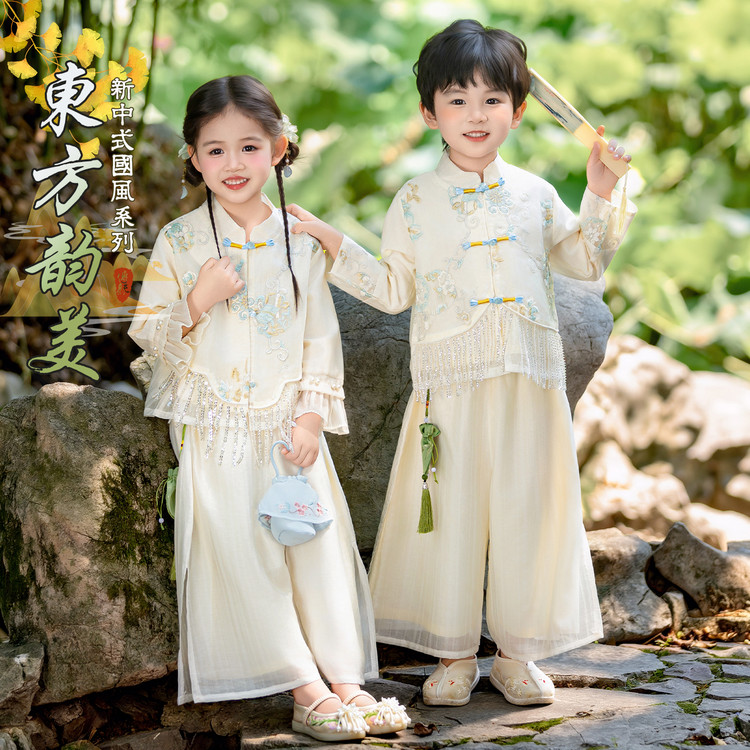 儿童汉服演出服幼儿园春秋款古装男女童国风唐装复古风小学生班服