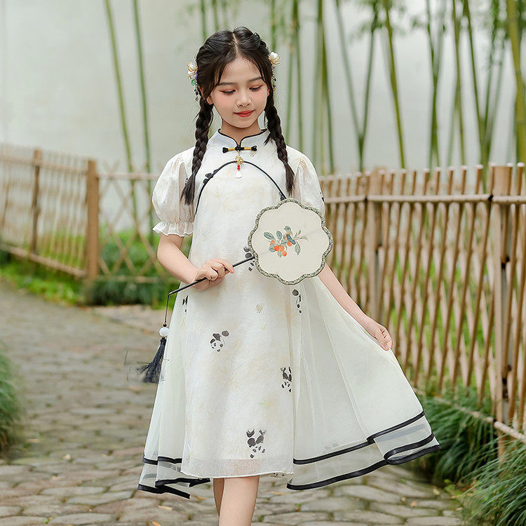 女童旗袍连衣裙夏装中国风儿童夏季汉服公主裙大童古装新中式裙子