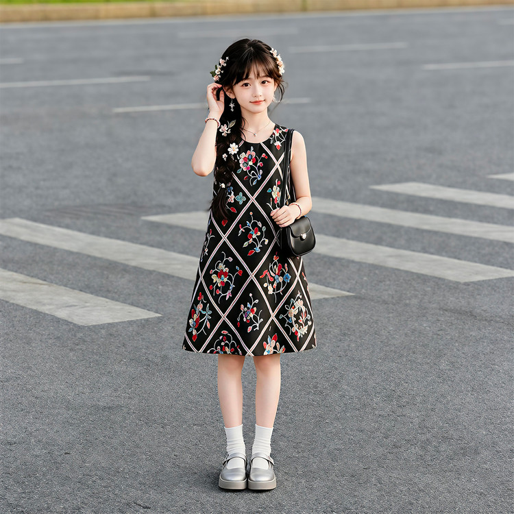 小个子花朵印花无袖连衣裙女显瘦减龄气质短裙2026夏款遮肉A字裙
