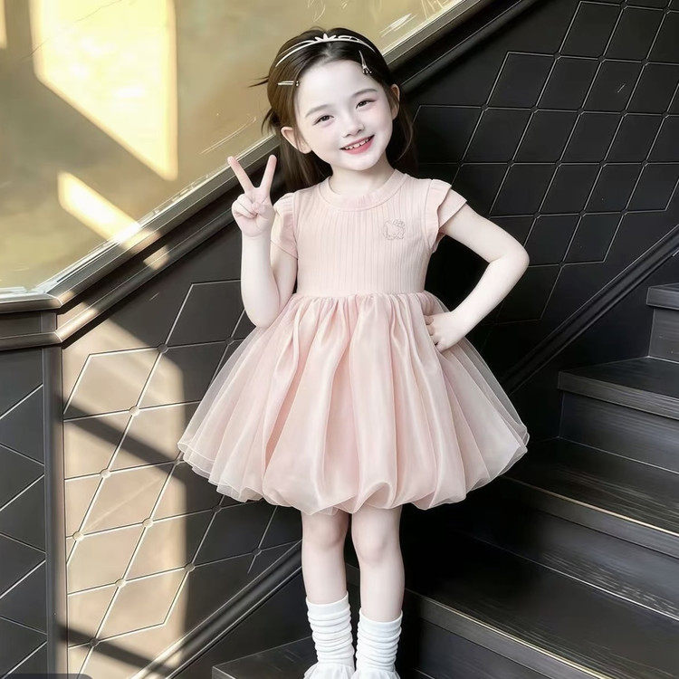 女童富家千金感裙子夏季幼儿园宝宝韩系蝴蝶结公主花苞背心连衣裙