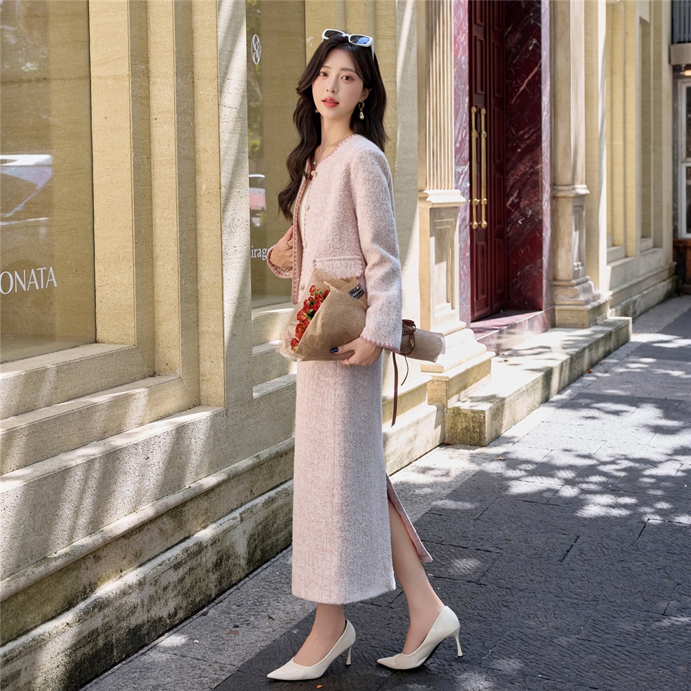 小香风羽绒服套装女春秋2025新款气质富家千金毛呢套装裙